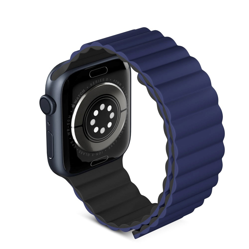 Apple Watch (42/44/SE/45/46/49mm) Epico Magnetisk Silikon Armband - Blå / Svart