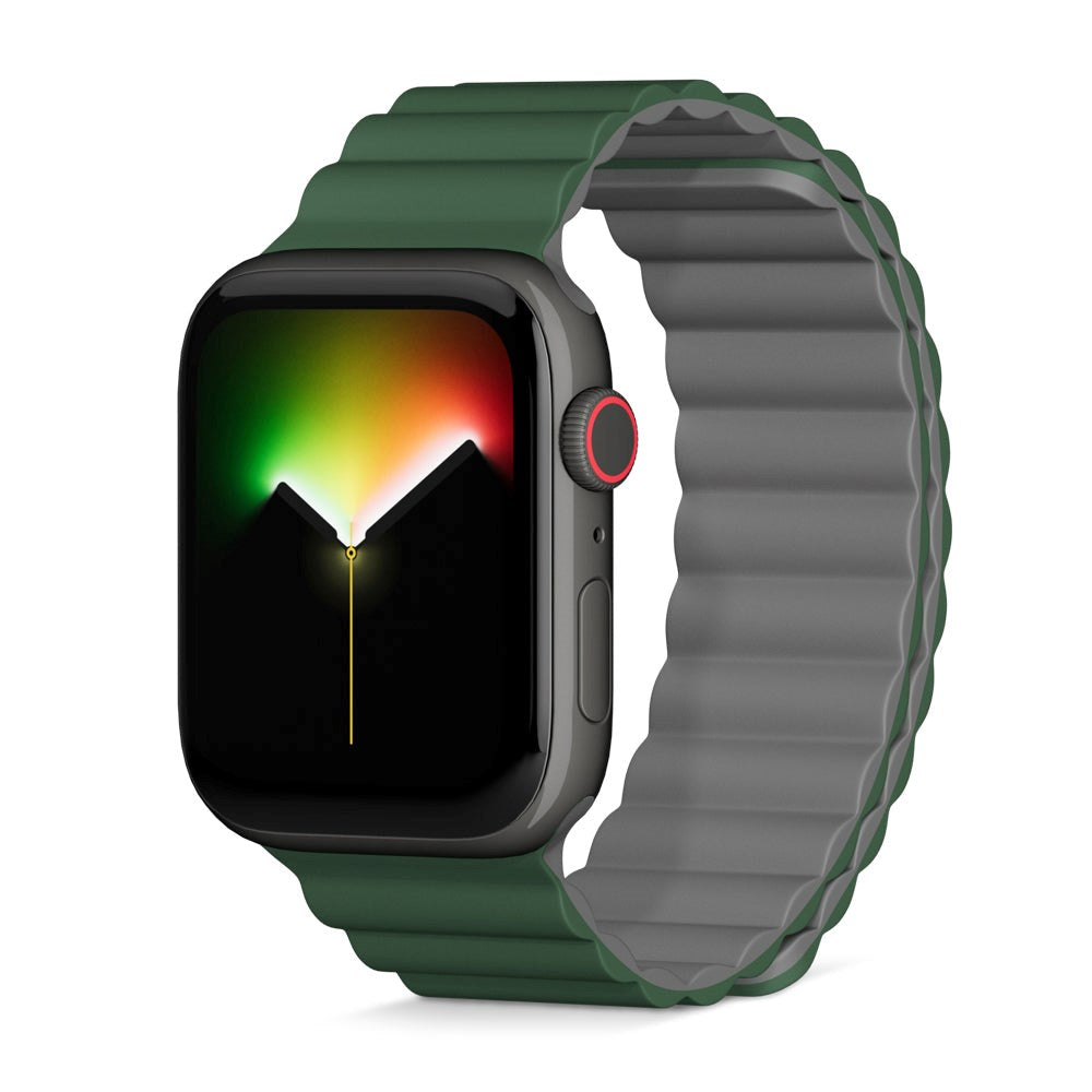 Apple Watch (42/44/SE/45/46/49mm) Epico Magnetisk Silikon Armband - Grön / Grå