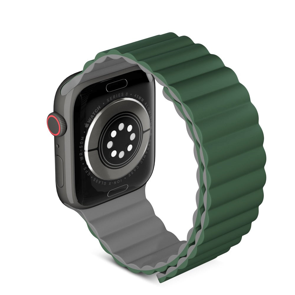 Apple Watch (42/44/SE/45/46/49mm) Epico Magnetisk Silikon Armband - Grön / Grå