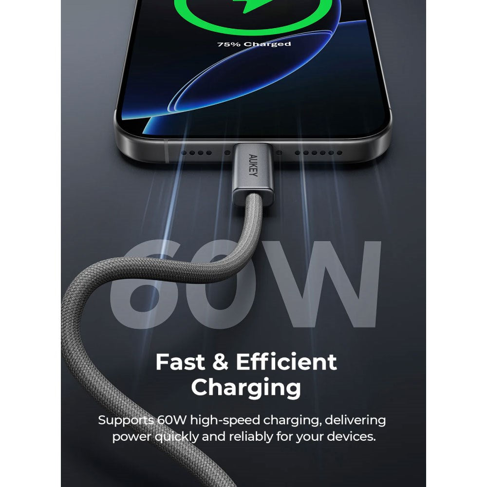Aukey CB-DCC061 Circlet Blink 60W USB-C till USB-C Kabel - 1m - Grå