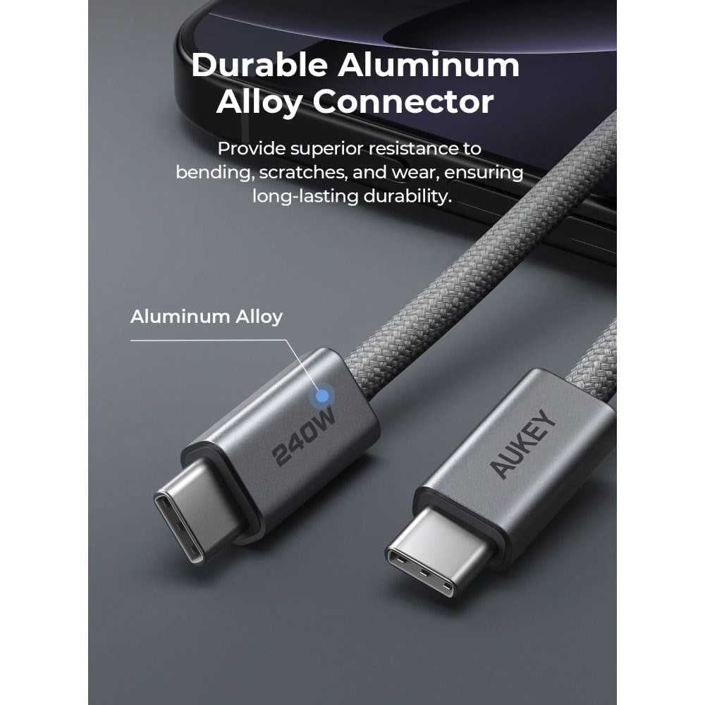 Aukey CB-DC242 Circlet Blink 240W USB-C till USB-C Kabel - 1.8m - Grå