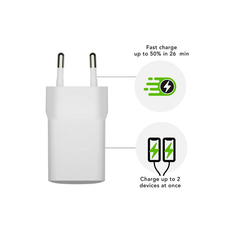 dbramante1928 EU Väggladdare - 1 x USB-C 25W/1 x USB-A 18W - Vit