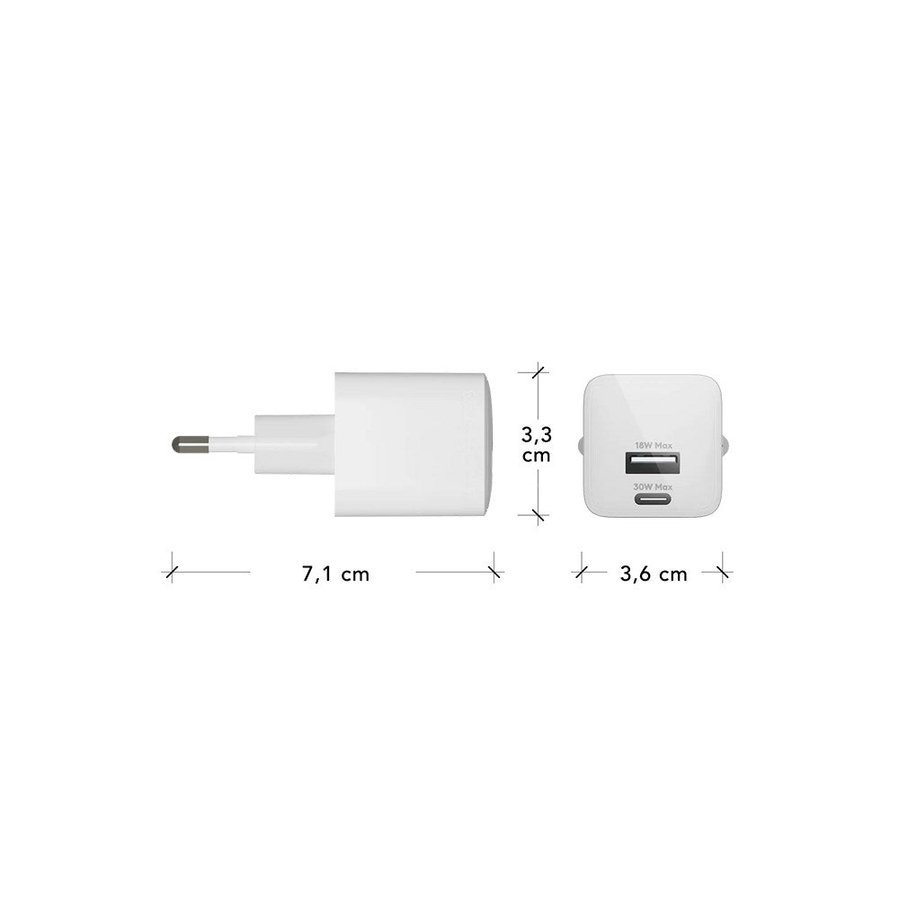 dbramante1928 EU Väggladdare - 1 x USB-C 30W/1 x USB-A 18W - Vit