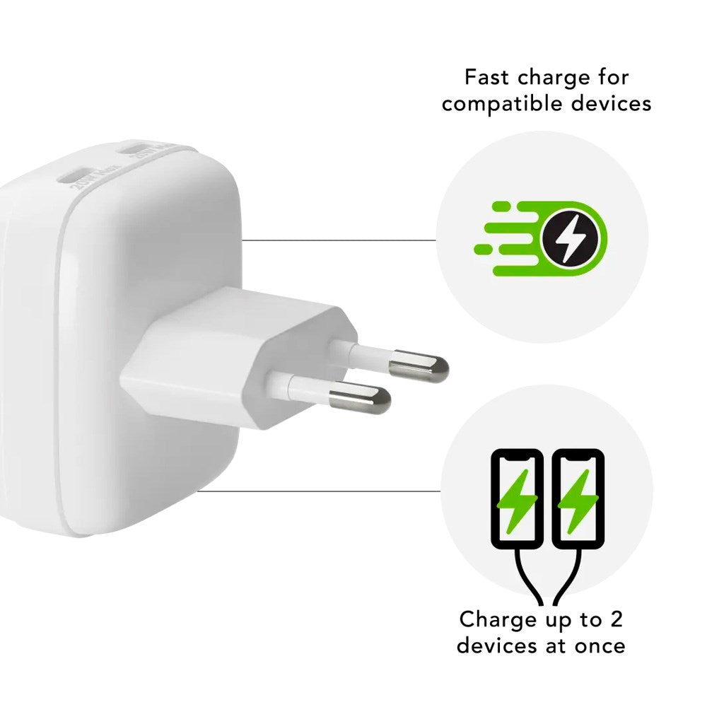 20W Väggladdare dbramante1928 med 2 x USB-C-Kontakter - Vit