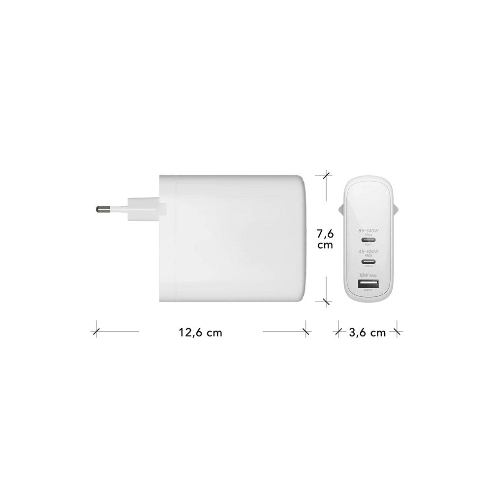 dbramante1928 EU Väggladdare - 2 x USB-C 65-140W/45-100W/1 x USB-A 18W - Vit