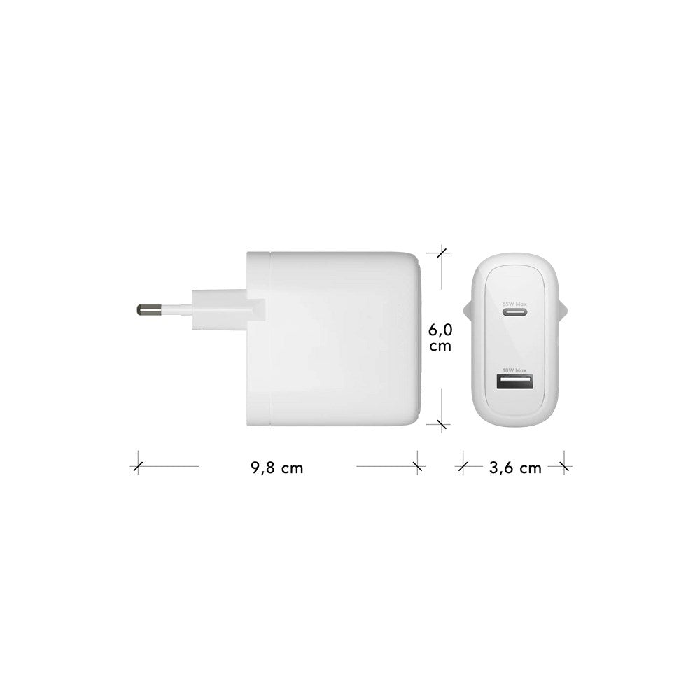 dbramante1928 EU Väggladdare - 1 x USB-C 65W/1 x USB-A 18W - Vit