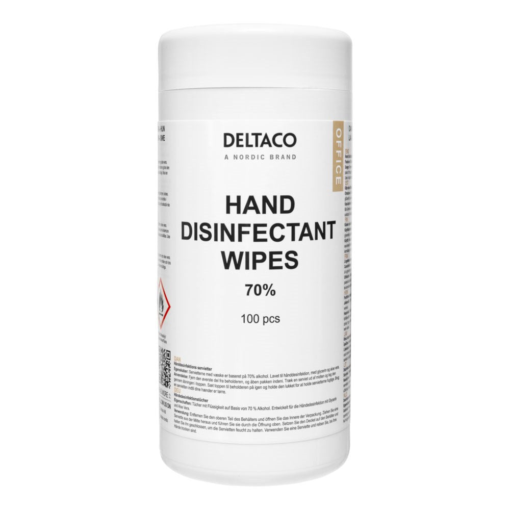 Deltaco Handdesinfektionsservetter - 100 st - Vit