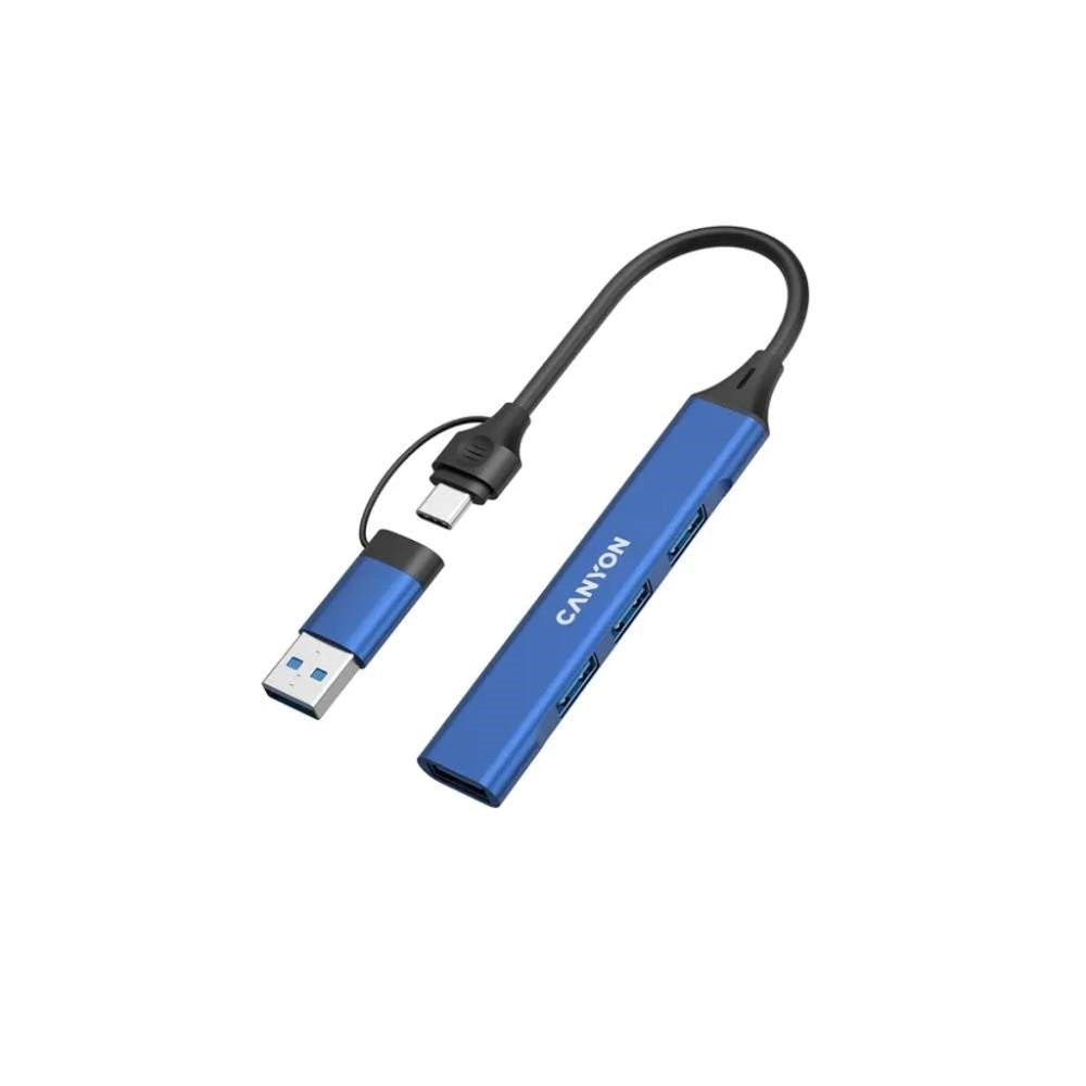 Canyon DS-02 4-i-1 USB-A/C Hub - Blå