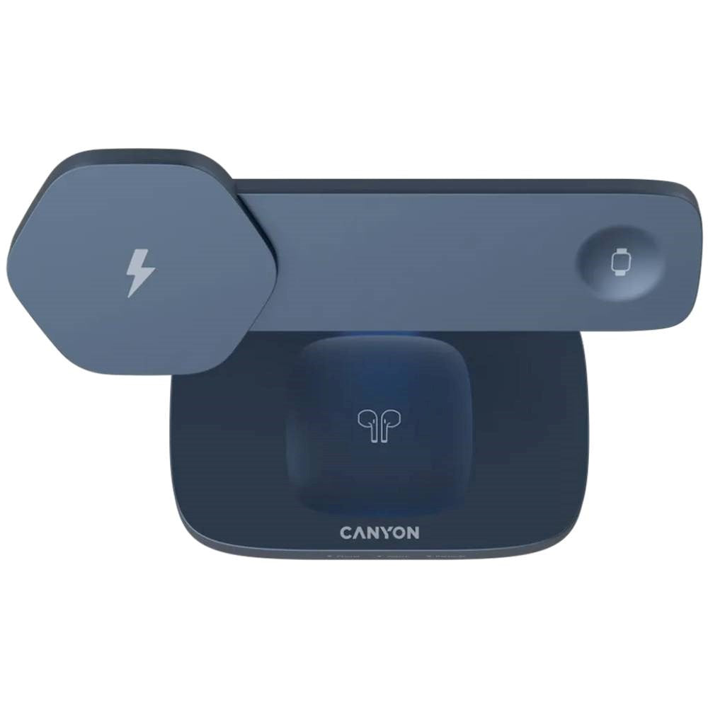 Canyon Hexagon 15W 3-i-1 Trådlös Laddare - Qi / MagSafe Kompatibel - Grå / Blå