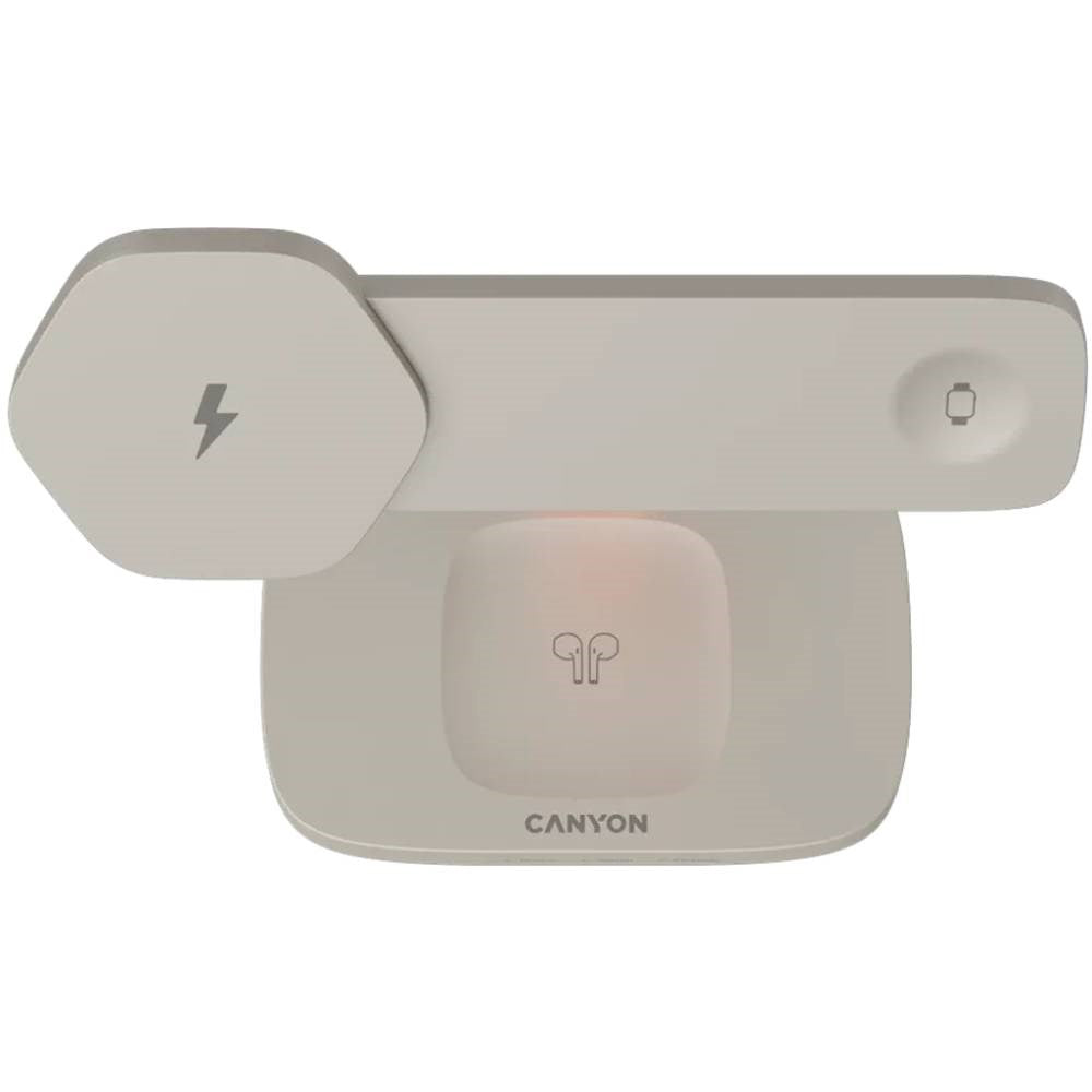 Canyon Hexagon 15W 3-i-1 Trådlös Laddare - Qi / MagSafe Kompatibel - Beige / Orange