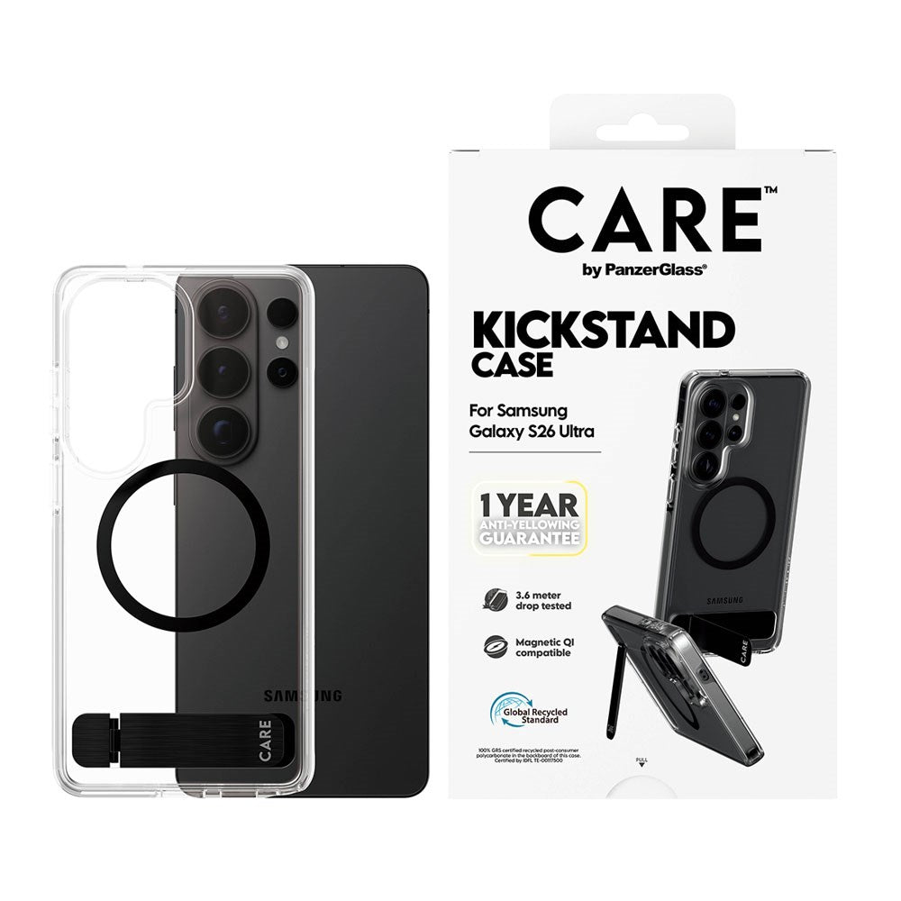 Samsung Galaxy S26 Ultra CARE by PanzerGlass Feature Kickstand Skal - Qi Kompatibel - Transparent / Black