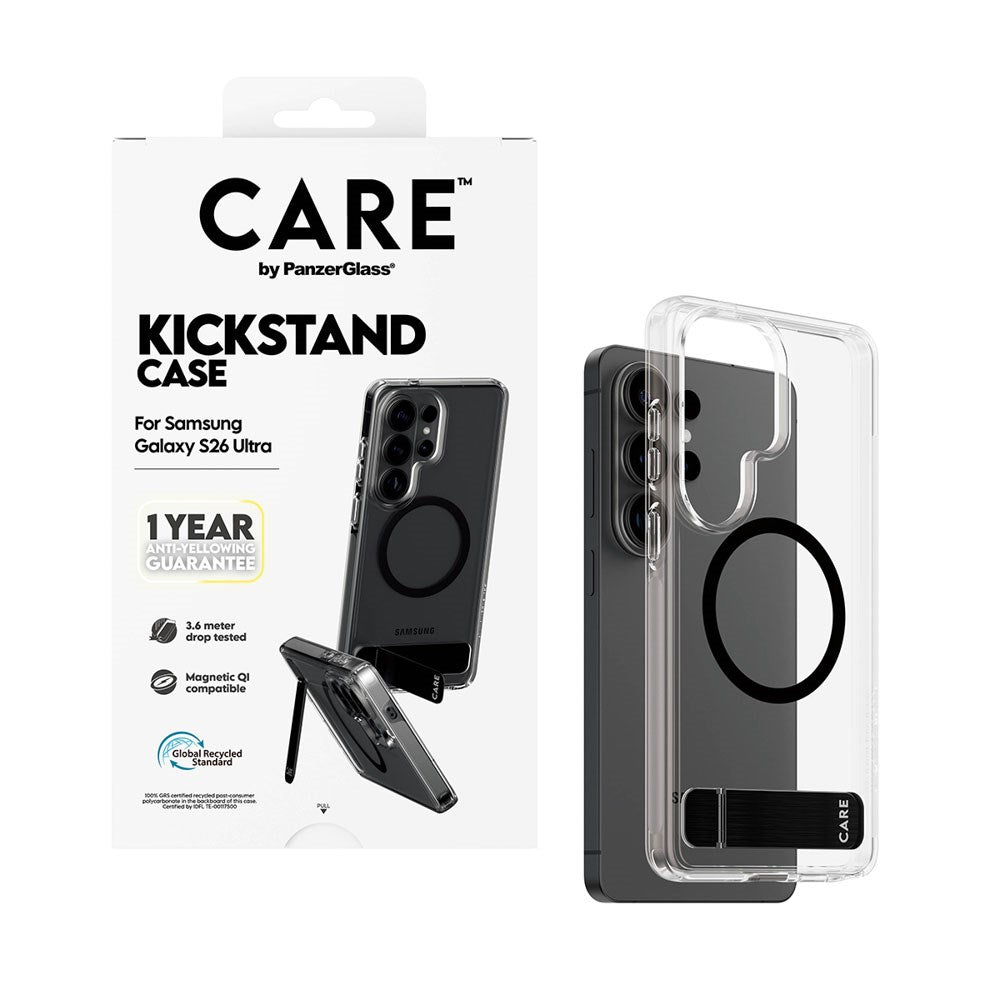Samsung Galaxy S26 Ultra CARE by PanzerGlass Feature Kickstand Skal - Qi Kompatibel - Transparent / Black