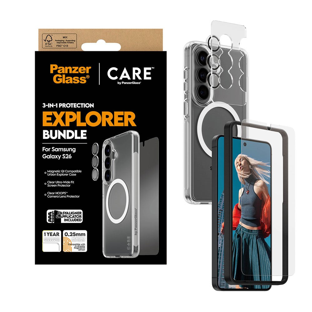 Samsung Galaxy S26 Urban Combat 3-in-1 Bundle med Skal / Skärmskydd / Kameraskydd - Qi Kompatibel - Genomskinlig