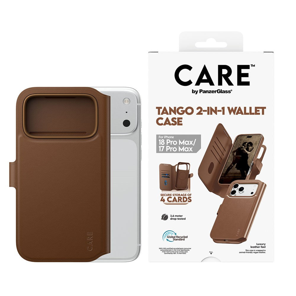 iPhone 18 Pro Max  / 17 Pro Max CARE by PanzerGlass Feature Tango 2-i-1 Fodral med Plånbok - MagSafe Kompatibel - Brun