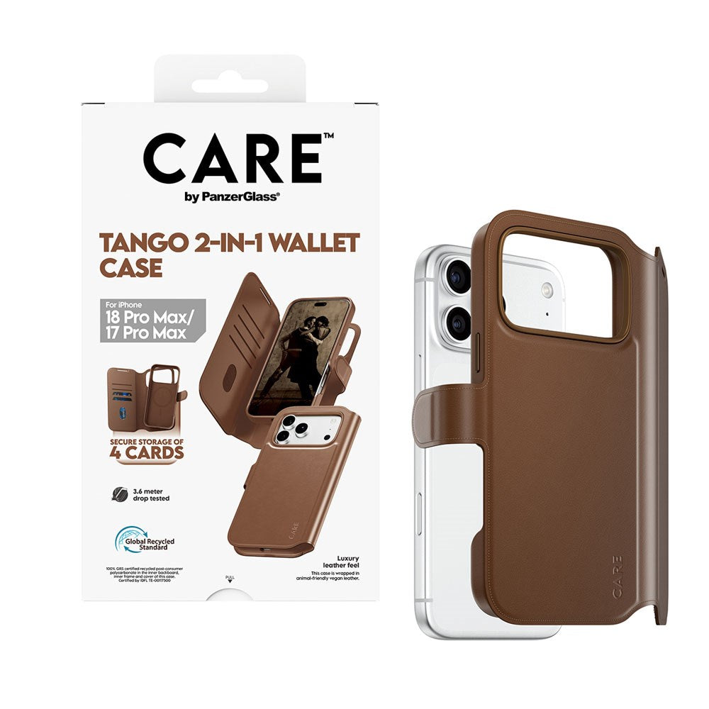 iPhone 18 Pro Max  / 17 Pro Max CARE by PanzerGlass Feature Tango 2-i-1 Fodral med Plånbok - MagSafe Kompatibel - Brun