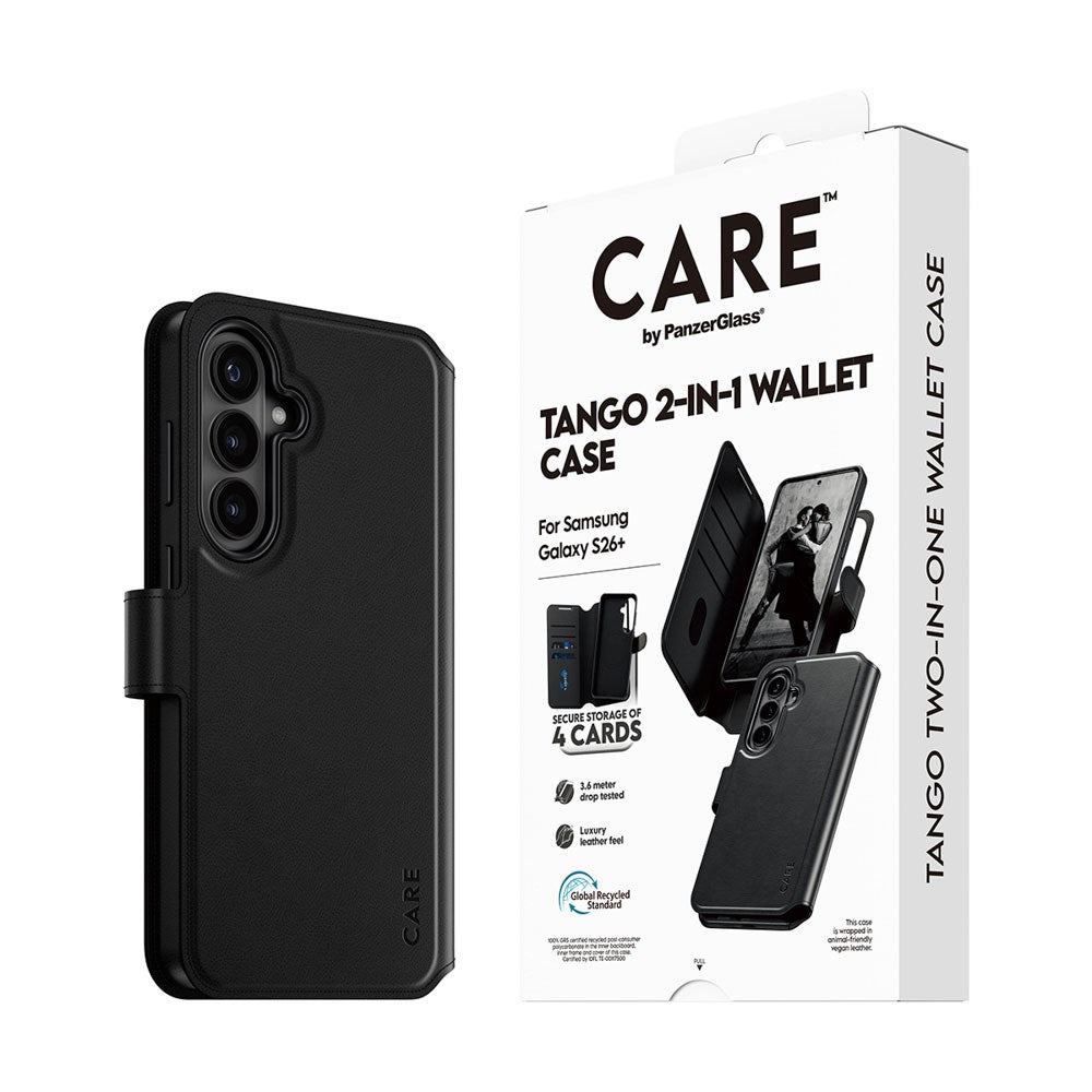 Samsung Galaxy S26+ (Plus) CARE by PanzerGlass Feature Tango 2-i-1 Fodral med Plånbok - Svart