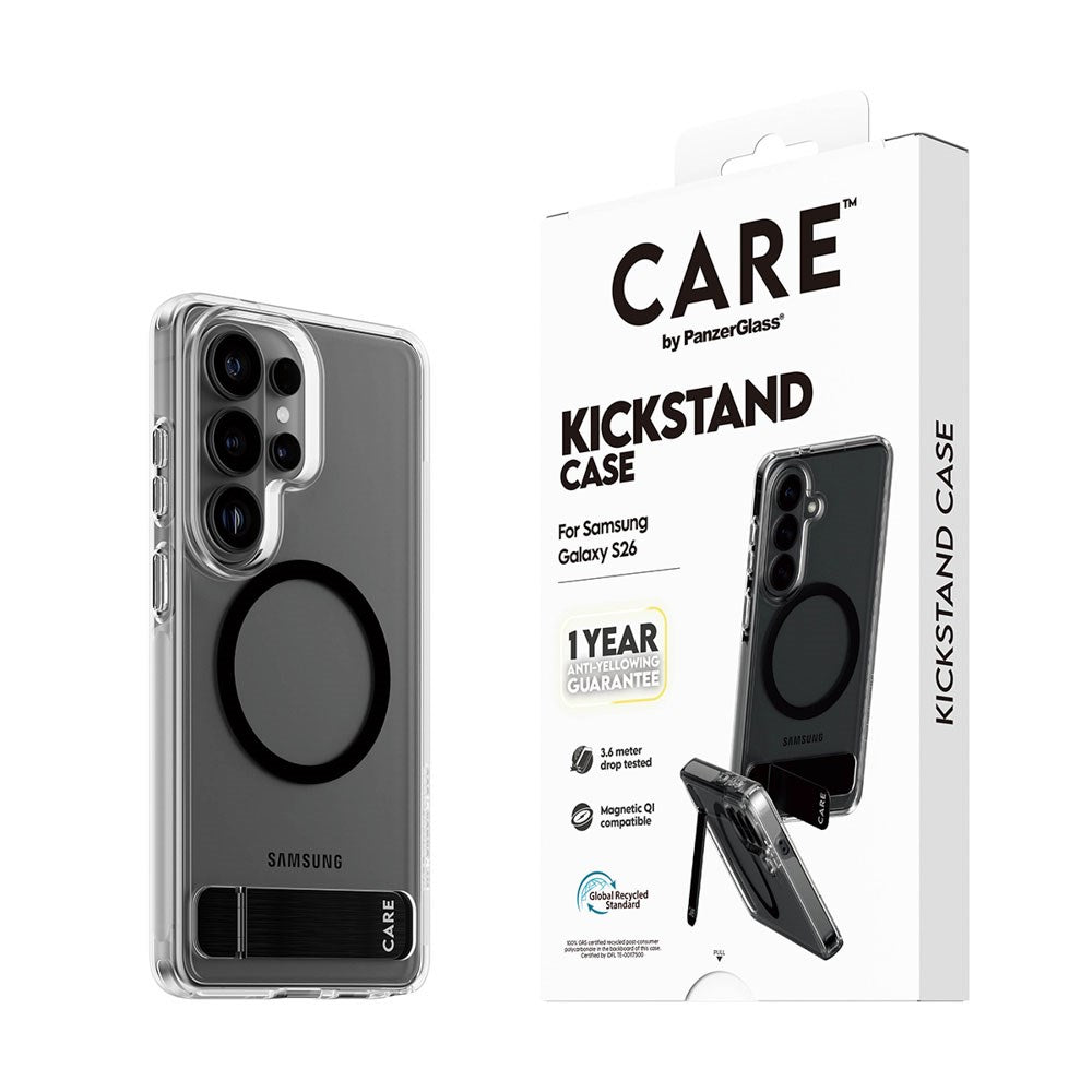 Samsung Galaxy S26 CARE by PanzerGlass Feature Kickstand Skal - Qi Kompatibel - Transparent / Black