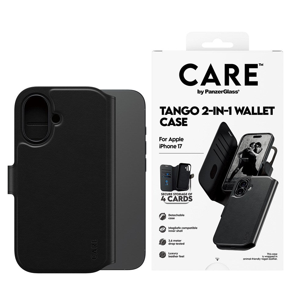 CARE by PanzerGlass iPhone 17 Feature Tango 2-i-1 Fodral med Plånbok - Svart
