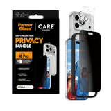 iPhone 18 Pro CARE by PanzerGlass 3-i-1 FLAGSHIP Bundle - Skal / Privacy Skärmskydd (UWF) / Kameraskydd - Genomskinlig / Svart