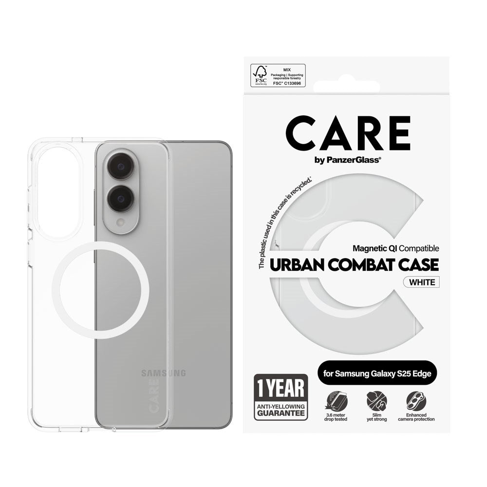 CARE by PanzerGlass Samsung Galaxy S25 Edge FLAGSHIP Urban Combat Skal - MagSafe Kompatibel - Transparent / White