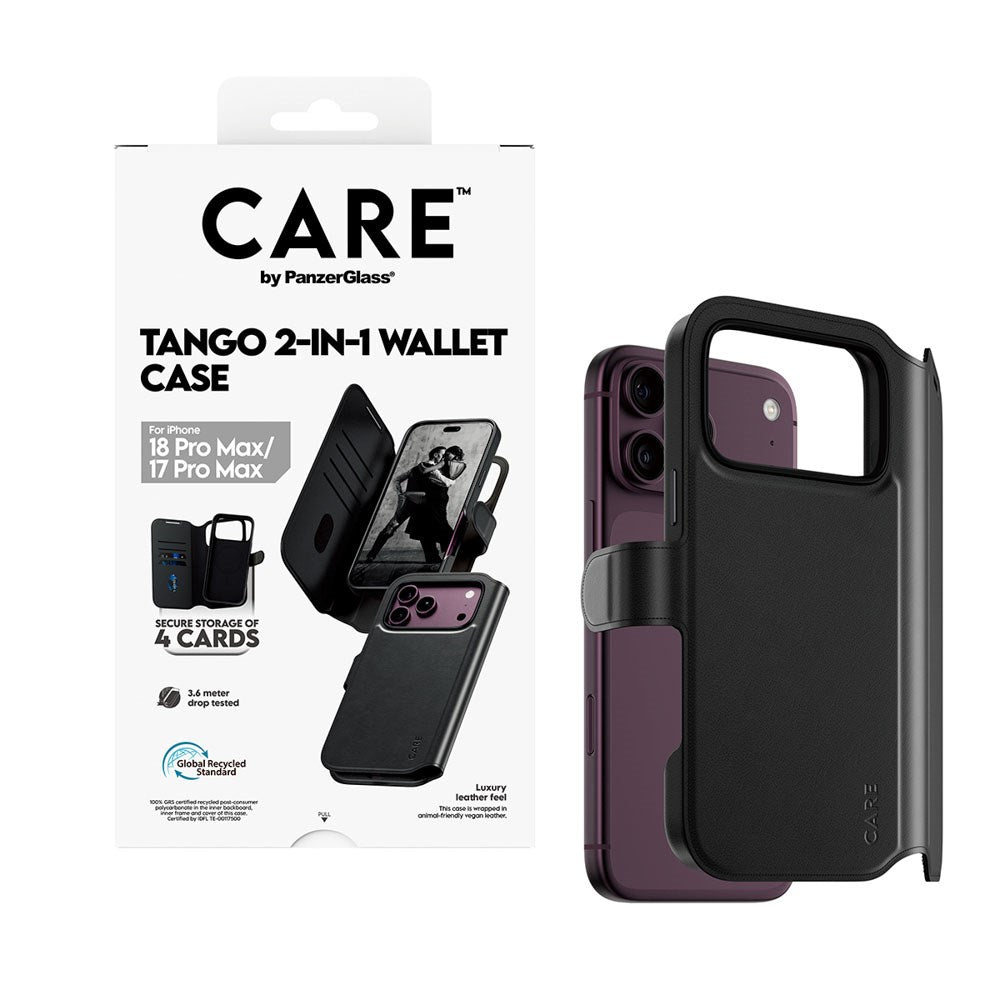 iPhone 18 Pro Max  / 17 Pro Max CARE by PanzerGlass Feature Tango 2-i-1 Fodral med Plånbok - MagSafe Kompatibel - Svart