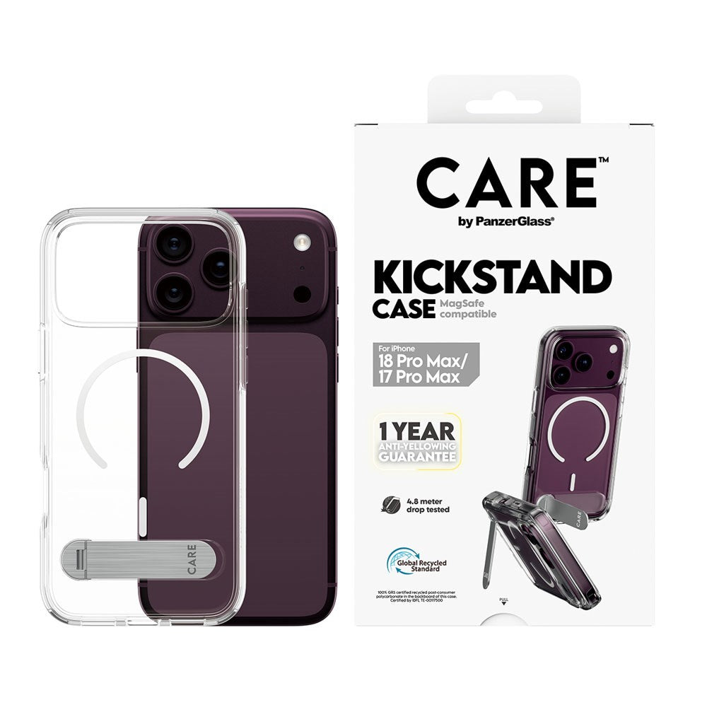 iPhone 18 Pro Max  / 17 Pro Max CARE by PanzerGlass Feature Kickstand Skal - MagSafe Kompatibel - Genomskinlig / Vit