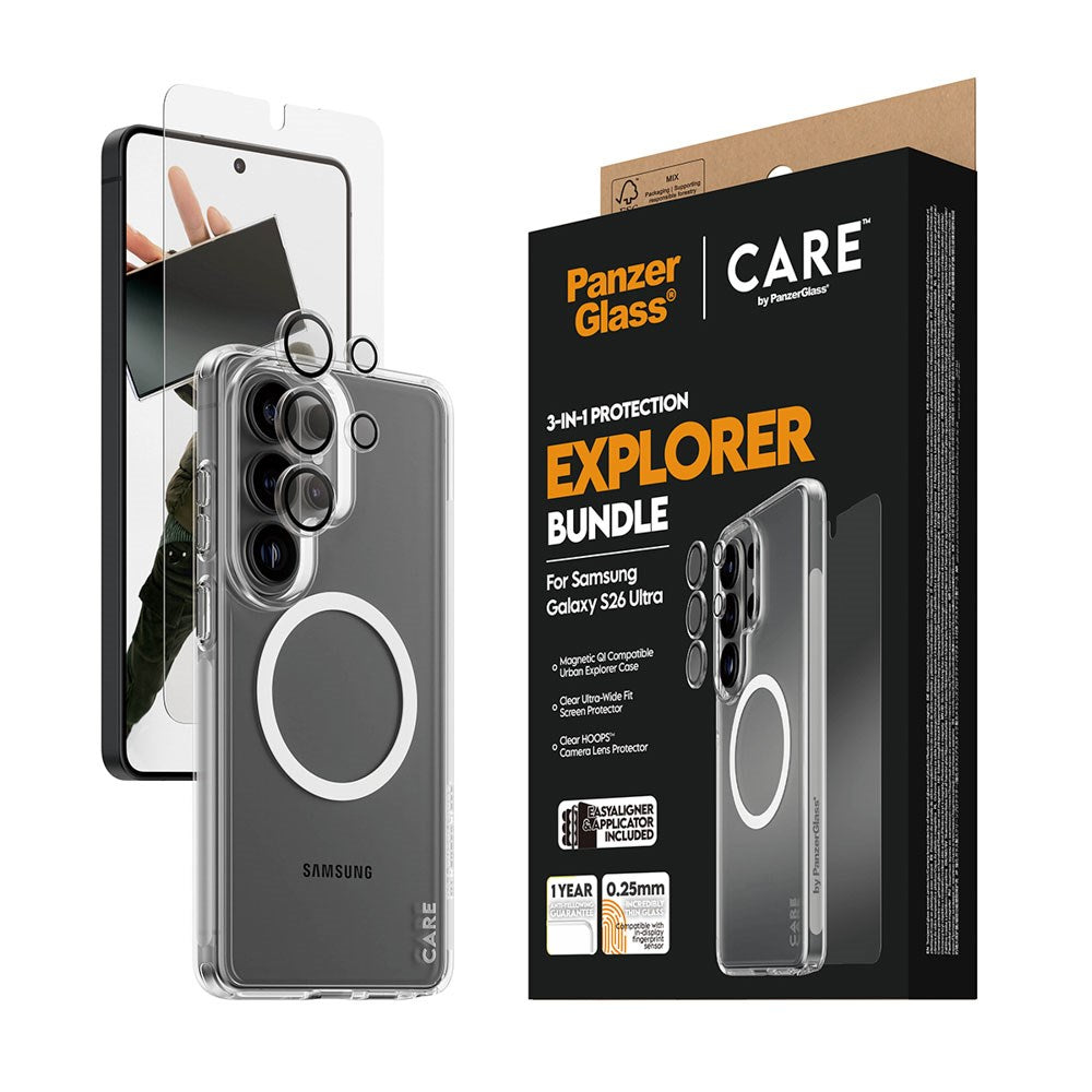 Samsung Galaxy S26 Ultra Urban Combat 3-in-1 Bundle med Skal / Skärmskydd / Kameraskydd - Qi Kompatibel - Genomskinlig