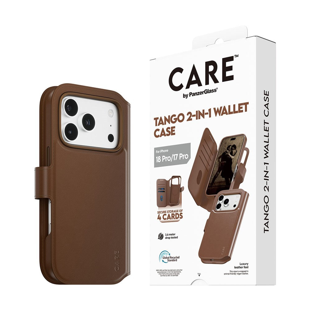 iPhone 18 Pro / 17 Pro CARE by PanzerGlass Feature Tango 2-i-1 Fodral med Plånbok - MagSafe Kompatibel - Brun