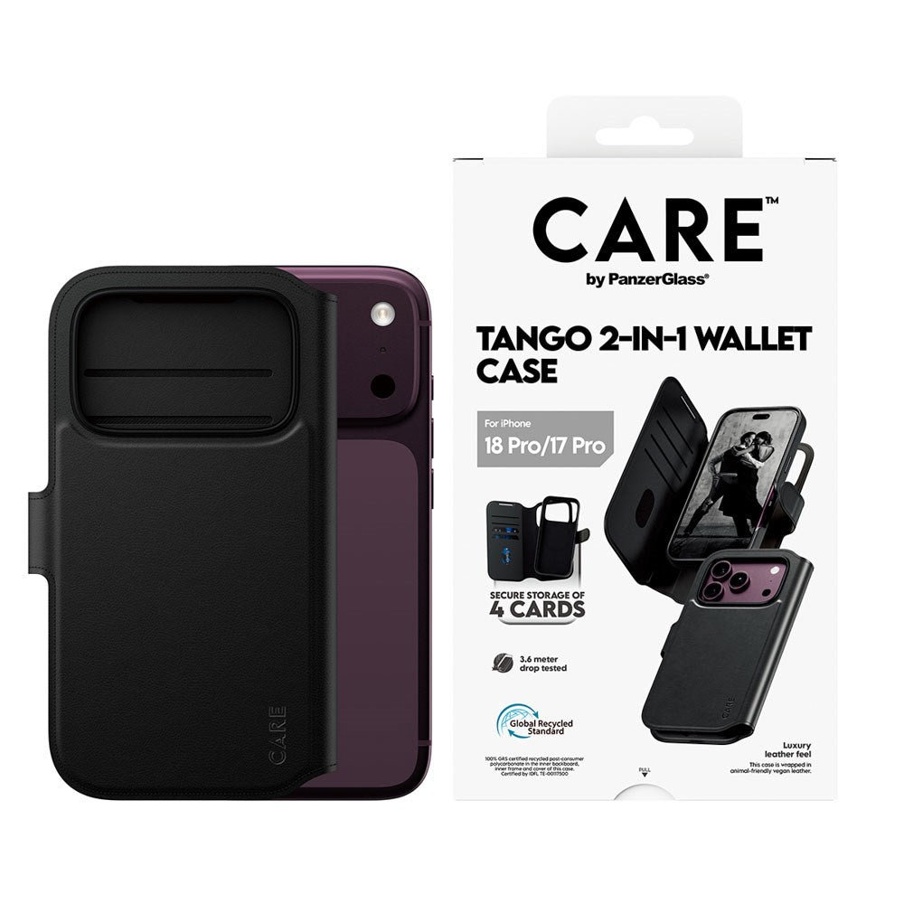 iPhone 18 Pro / 17 Pro CARE by PanzerGlass Feature Tango 2-i-1 Fodral med Plånbok - MagSafe Kompatibel - Svart