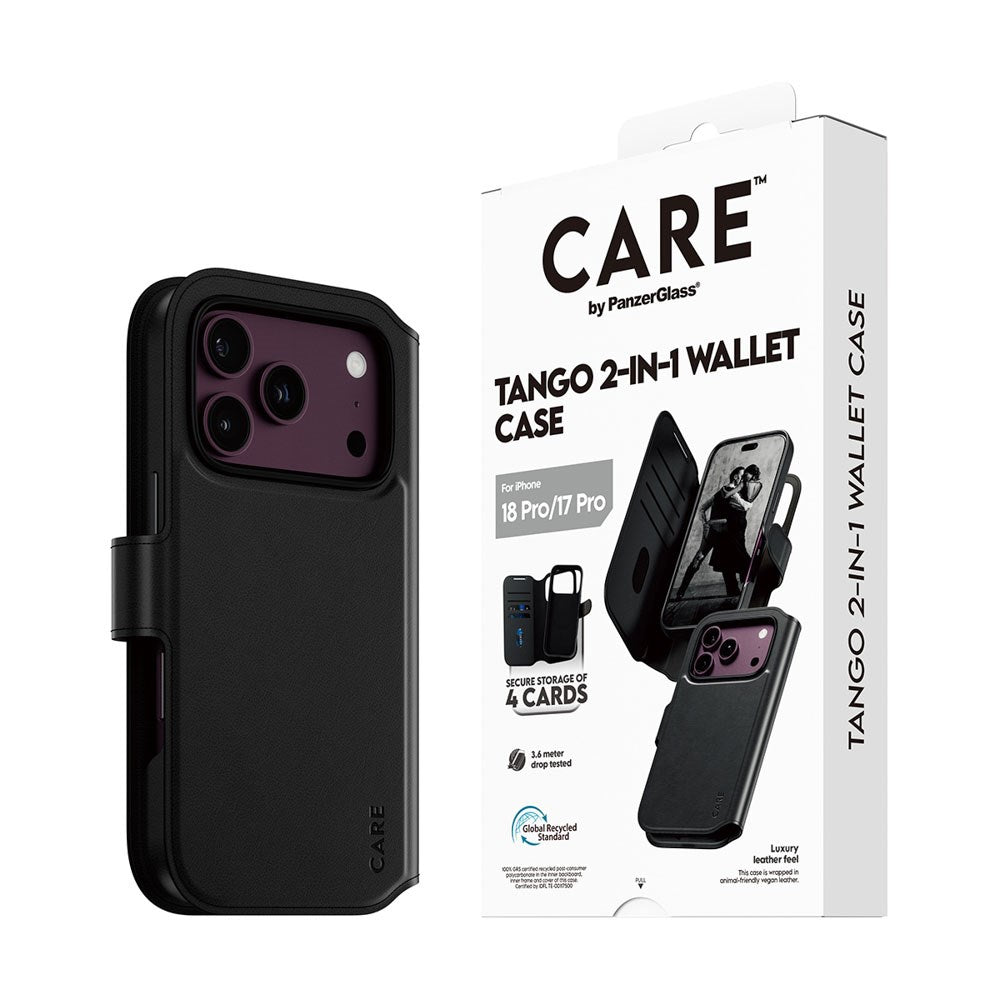 iPhone 18 Pro / 17 Pro CARE by PanzerGlass Feature Tango 2-i-1 Fodral med Plånbok - MagSafe Kompatibel - Svart