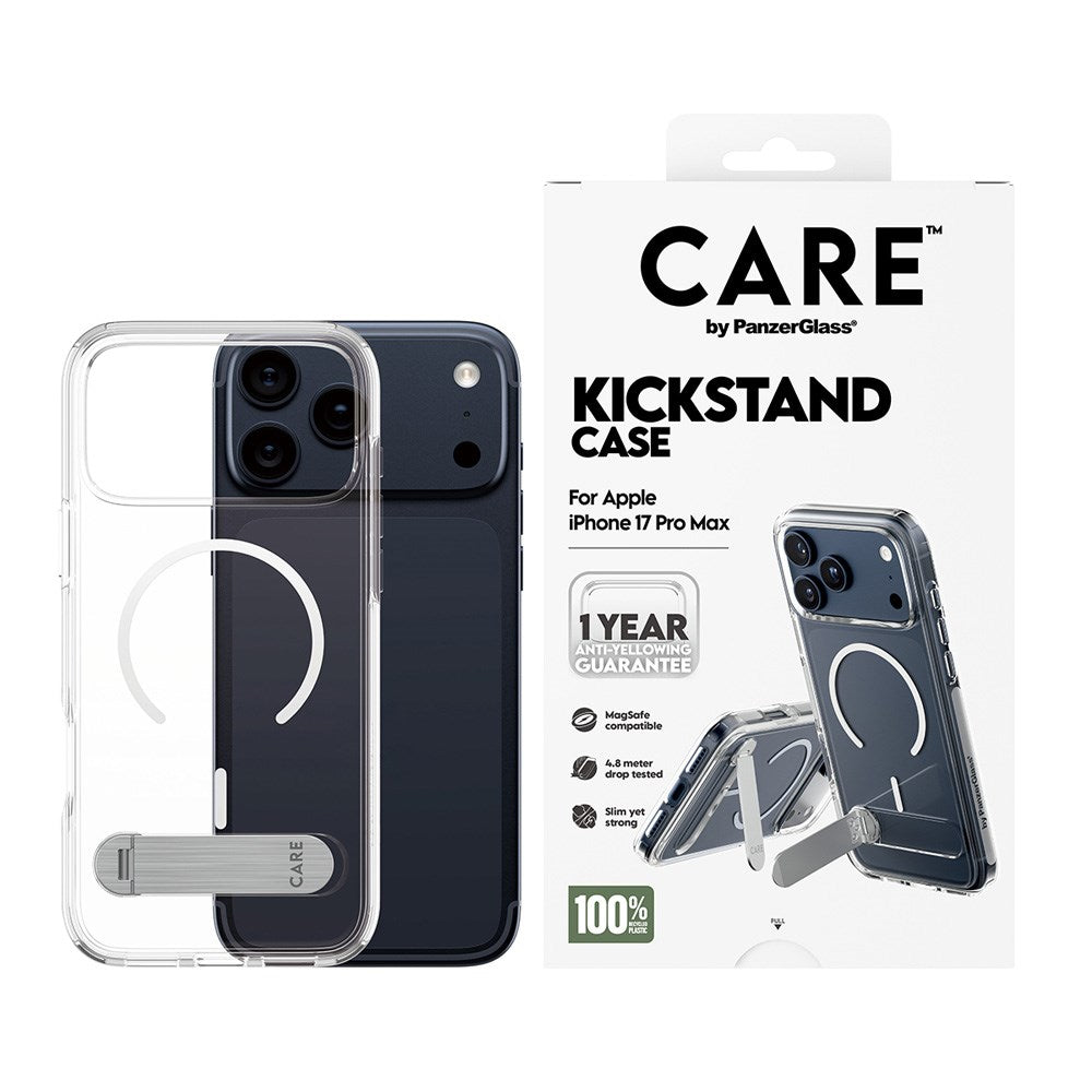 CARE by PanzerGlass iPhone 17 Pro Max Feature Kickstand Skal - MagSafe Kompatibel - Transparent / Silver