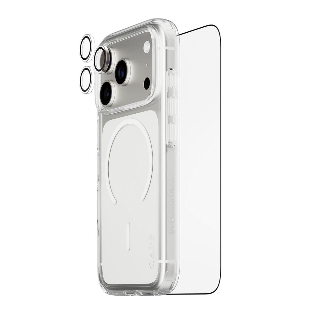 iPhone 18 Pro CARE By PanzerGlass 3-i-1 FLAGSHIP Bundle - Skärmskydd (UWF) / Skal / Kameraskydd - Genomskinlig