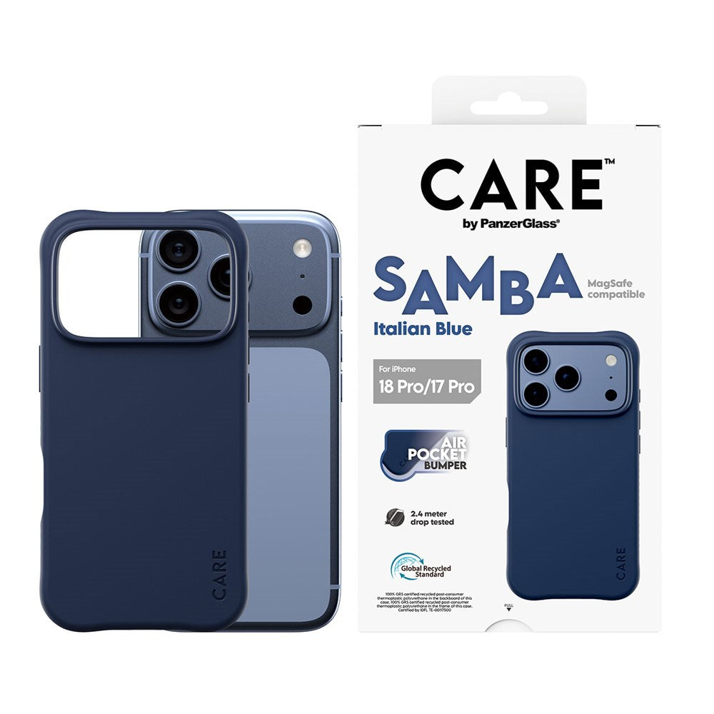 iPhone 18 Pro / 17 Pro CARE by PanzerGlass Fashionable Samba Skal - MagSafe Kompatibel - Italian Blue
