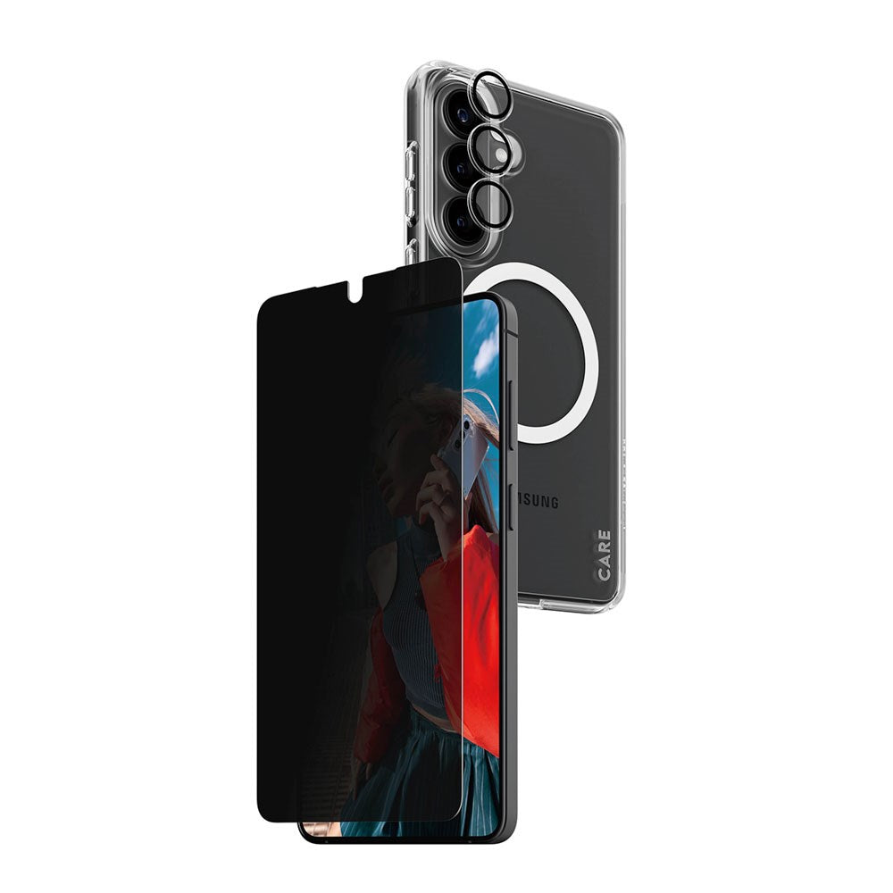 Samsung Galaxy S26+ (Plus) Urban Combat 3-in-1 Privacy Bundle med Skal / Skärmskydd (Privacy) / Kameraskydd - Qi Kompatibel - Genomskinlig