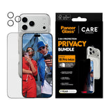 iPhone 18 Pro Max CARE by PanzerGlass 3-i-1 FLAGSHIP Bundle - Skal / Privacy Skärmskydd (UWF) / Kameraskydd - Genomskinlig / Svart