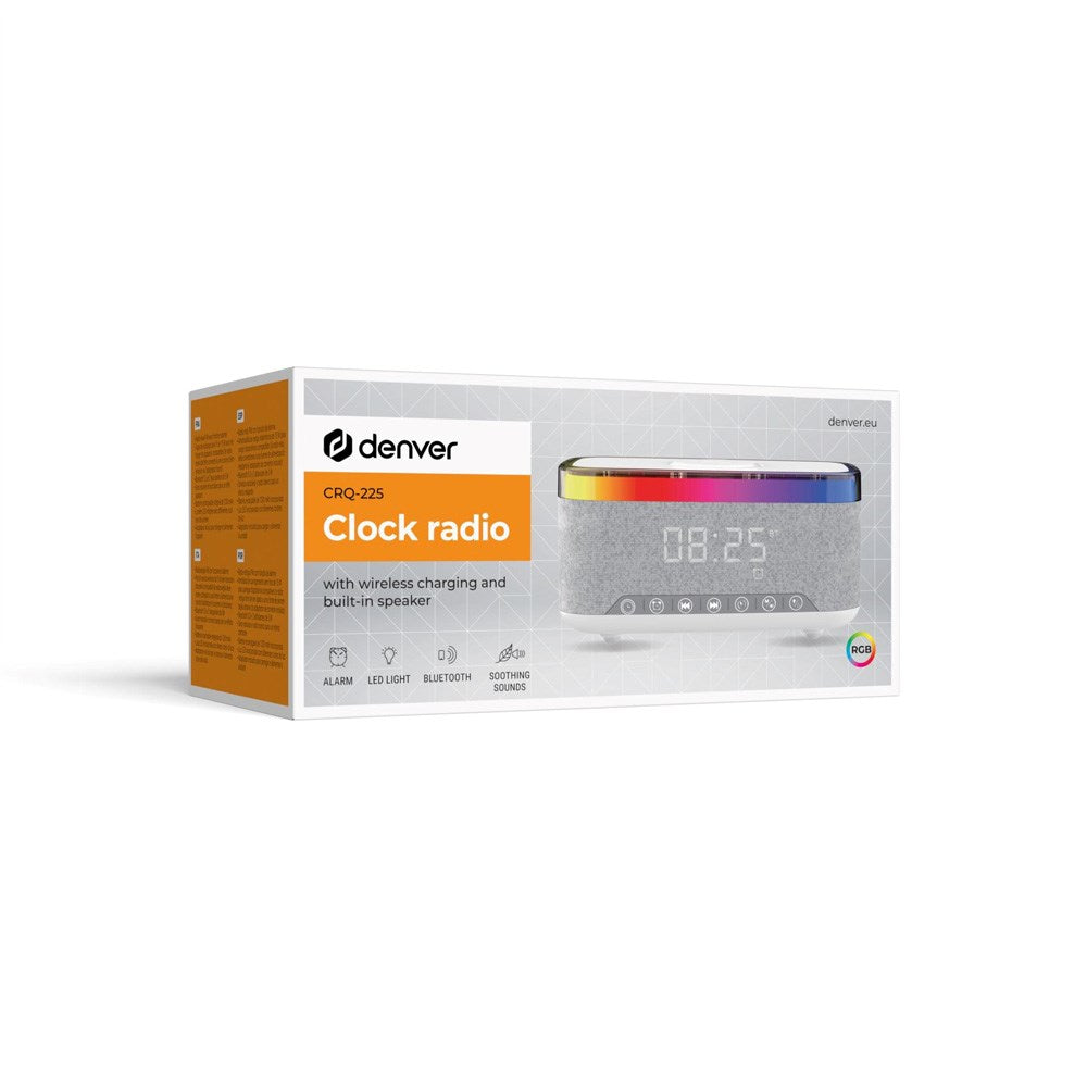 Denver CRQ-225 FM-Klockradio med Trådlös Laddning & Bluetooth - Grå