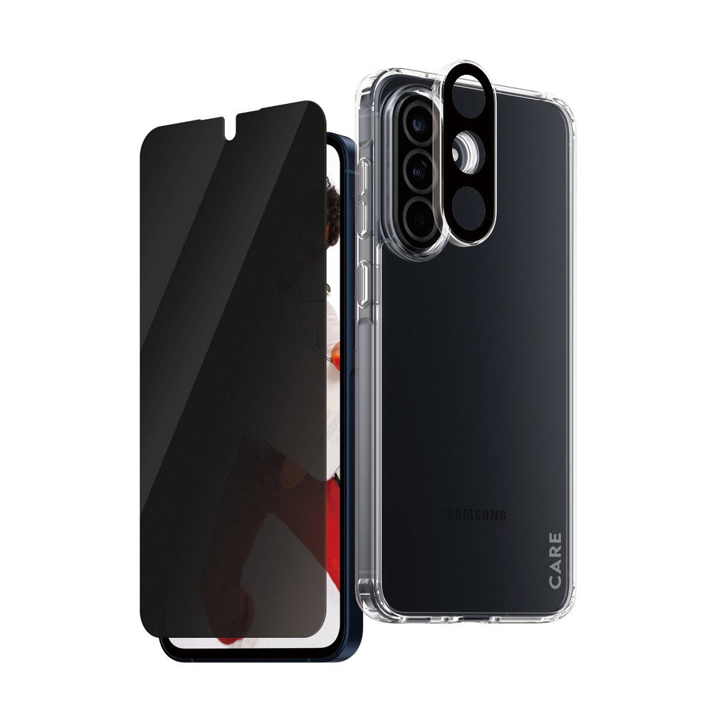 CARE by PanzerGlass Samsung Galaxy A56 (5G) 3-i-1 FLAGSHIP Bundle - Skal / Privacy Skärmskydd (UWF) / Kameraskydd - Genomskinlig / Svart
