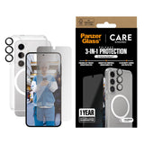CARE by PanzerGlass Samsung Galaxy S25 3-i-1 FLAGSHIP Bundle - Skal / Privacy Skärmskydd (UWF) / Kameraskydd - Genomskinlig / Vit