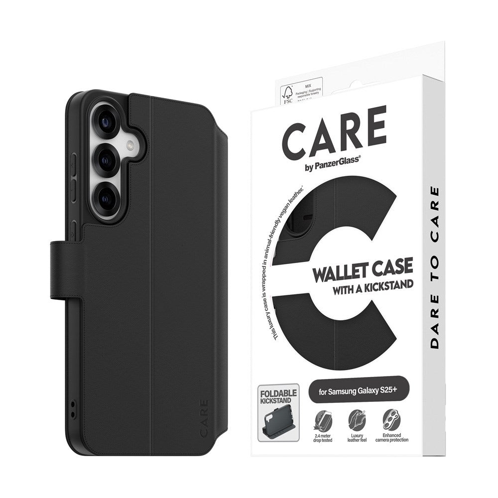 CARE by PanzerGlass Samsung Galaxy S25+ (Plus) Feature Wallet Case med Stativfunktion - Svart