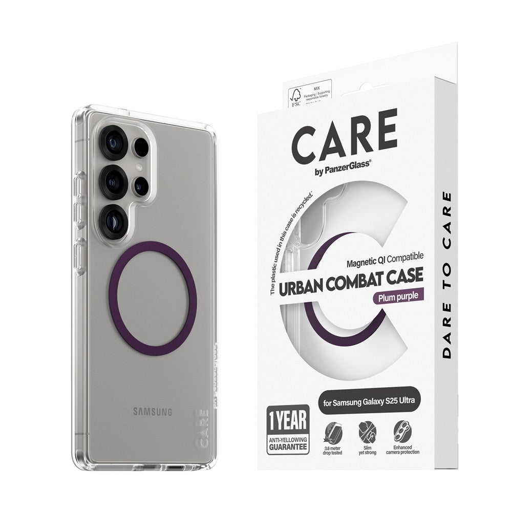 CARE by PanzerGlass Samsung Galaxy S25 Ultra FLAGSHIP Urban Combat Skal - Qi Kompatibel -Genomskinlig / Plum Purple