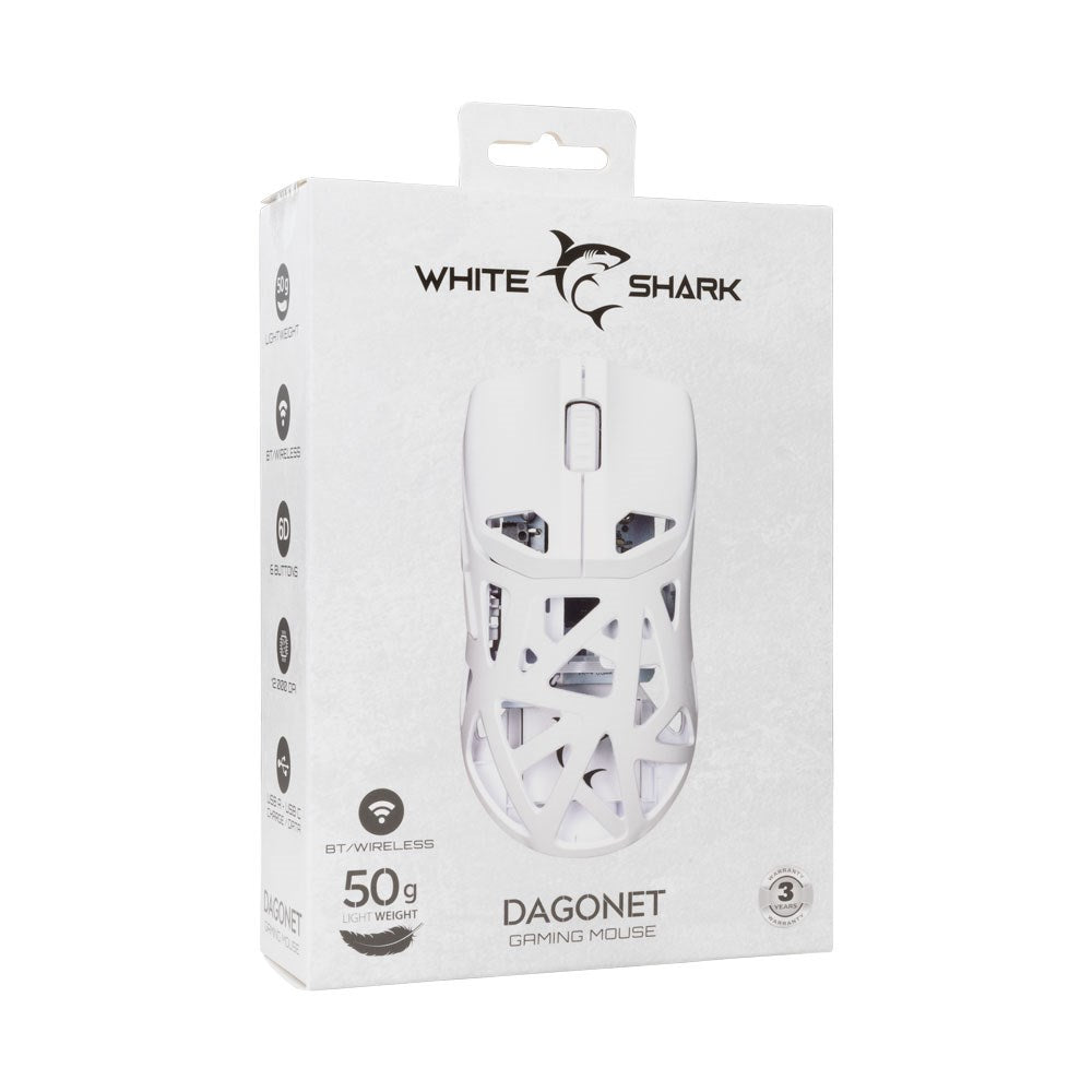 White Shark DAGONET Trådlös Gaming Mus - 6D / 24000 DPI - Vit