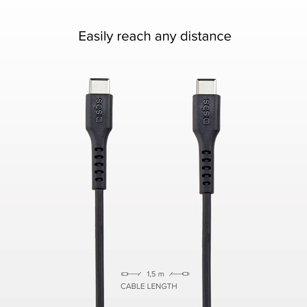 SBS USB-C till USB-C Kabel - 1.5 Meter - 25W (PD) - Svart