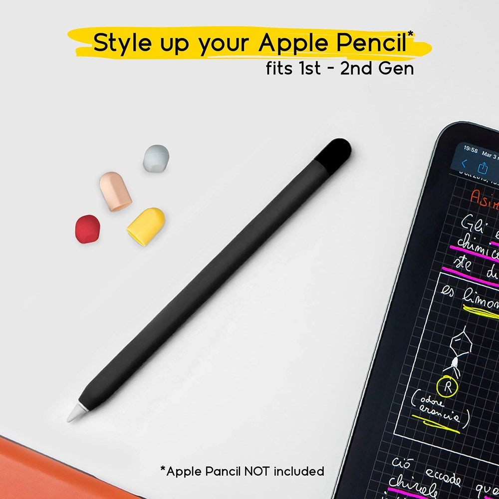 doodroo Apple Pencil 1 & 2nd Gen. Silikonskydd med 5 Färgglada Toppar – Svart