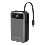 Denver PQCA-20650 65W PowerBank m. USB-A / USB-C / Inbyggd USB-C Kabel - 20.000 mAh - Grå