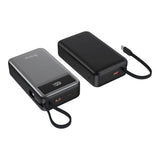 Denver PQCA-20650 65W PowerBank m. USB-A / USB-C / Inbyggd USB-C Kabel - 20.000 mAh - Grå