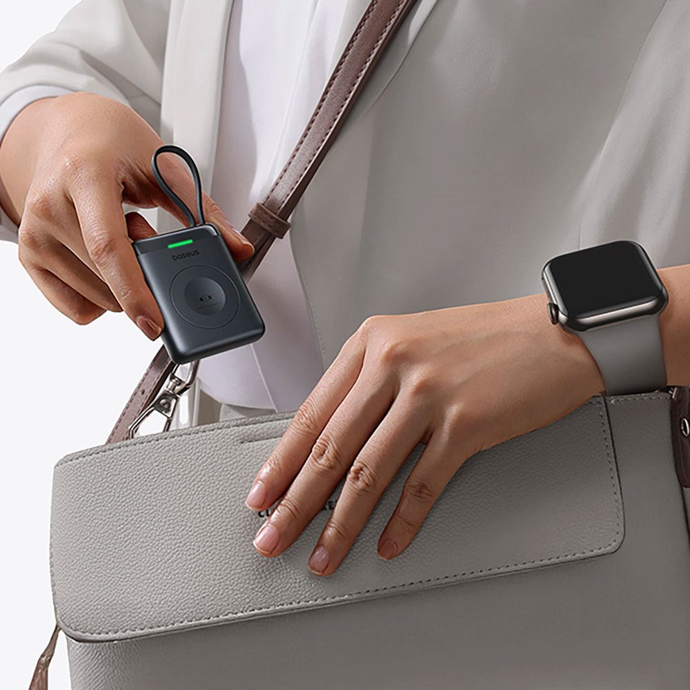 Baseus EnerFill 5W Powerbank för Apple Watch med Trådlös Laddning & Inbyggd USB-C Kabel - Vit