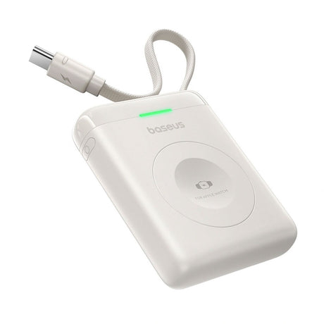 Baseus EnerFill 5W Powerbank för Apple Watch med Trådlös Laddning & Inbyggd USB-C Kabel - Vit