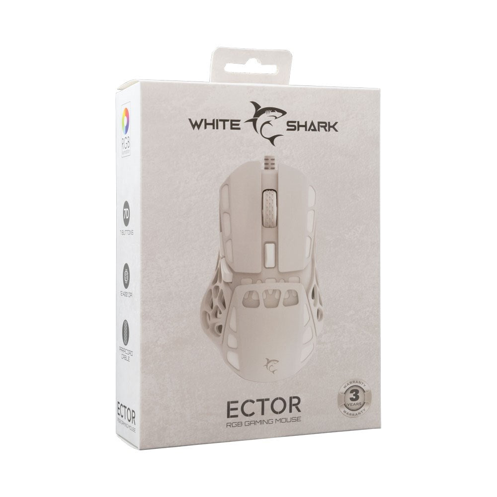 White Shark ECTOR Gaming Mus - 7D / 12400 DPI - Vit