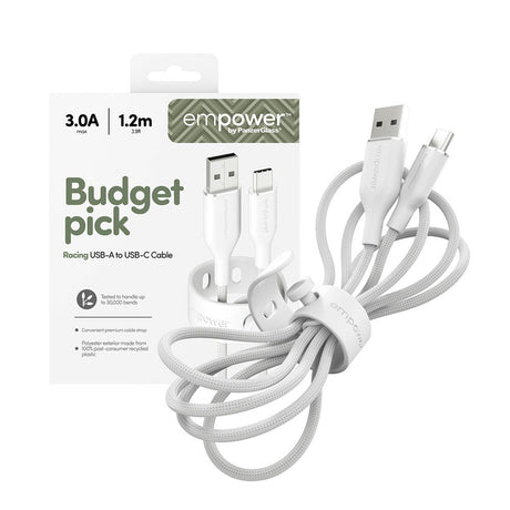 empower by PanzerGlass Racing 60W USB-A till USB-C Kabel – 1.2m – Silver White