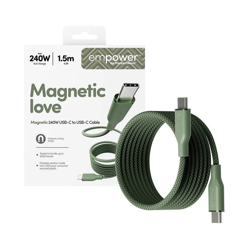 empower by PanzerGlass Magnetic 240W USB-C till USB-C Kabel – 1.5m – Sage